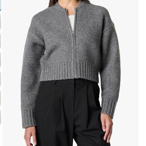 The Drop Gray Zip-Up Women's Brynne Bomber Sweater Cardigan Size L